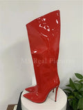 Women's High Boots Gold Silver Pointed Toe Knee-high Boots For Woman Sexy High Heels Party Shoes Ladies Stiletto botas