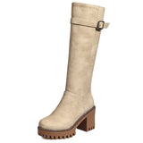 Breakj Women's Shoes Belt Buckle Thick Heel High Tube Martin Boots Large Size Women's Boots Perennial Style