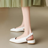 Size 34-40 Women Sandals Real Leather Silver Low Heels Shoes For Women Summer 2023 Slingback Pumps Casual Office