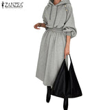 2022 Autumn Winter Elegant Hooded Robe ZANZEA Holiday Hoodies Vestido Female OL Casual Midi Dresses Women Solid Sweatshirt