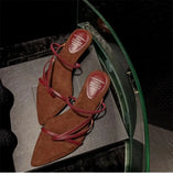 Breakj Holiday Roman Wind Two Wearing Sandals Word With Pointed Gold Fine Heel Shoes Outside Wearing Cool Slippers