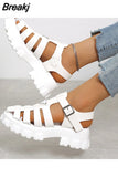 Womens Summer Sandals Hollow Flat Thick Bottom Roman Womens Sandals Buckle Womens Shoes Non-slip Outdoor Beach Shoes 2023
