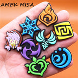 Genshin Impact Shoes Charms Decoration Game Skill Raiden Shogun Mona Designer Shoe Buckle Clogs Accessories Clips Croc