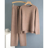 2 Pieces Set Women Knitted Tracksuit O-neck Sweater + Granny pants Sweater Set female Knitted sweater suit Homewear