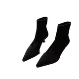 Breakj New Autumn And Winter 2024 Wind Silk And Satin Sleeve Fashion Pointed Short Boots Women's Thin Heel Elastic Silk Stockings Boots Short Tube Thin