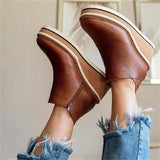 Breakj Slope And Short Boots Women 2025 Autumn And Winter New Flat Bottom Zipper Round Head Solid Color Bare Boots Thick Bottom Leather