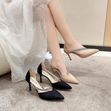 Breakj Red Water Diamond Velvet Hollow Banquet Fashion Shoes 2025 New Fine Heel Temperament Dress High Heels