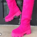 Winter New High Boots Fashion Warm Knee Plush Thick Heel Middle Boots Shoes Women's Versatile Slip-On Outdoor Riding