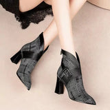 Autumn / Winter New Martin Boots Female British Wind Thick Heel High Heel Ankle Boots Belt Buckle Stripe Rear Zip Fashion