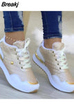 Women 2023 Autumn Wedges Lace-Up Sneakers Solid Color Sewing Platform Sport Style Vulcanized Shoes Casual Ladies Tennis