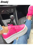 Women Casual Lace-up Sports Shoes SolidColor Platform Designer Ladies Running Pu Leather Outdoor Female Leisure Sneakers