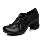 2020 National Wind Women Shoes Genuine Leather High Heel Shoes Round Toe Thick Heel Shoes Business Work Shoes