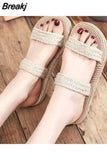 Cross Band Women Slide Sandals Beach Hemp Rope Slides Espadrille Flip Flops Two Straw Straps Shoe Female Beach