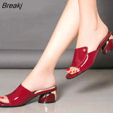 Red Sexy Pu Soft Leather Female Flipflop Slippers Summer Fashion Heels Slides Shoes For Girls Comfortable Slippers