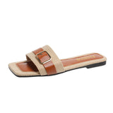 Slippers Women 2025 Summer New Flat Bottom Large-Size Drag Fashion Belt Buckle Toe