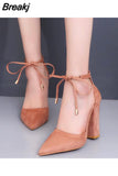 Women's High Heel Shoes Spring and Autumn Season Pointed Lacing Sexy Fashion Thick Heel Casual Large Women's Shoes