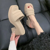 Breakj Summer New Thick-Bottomed Slippers Women's Thick Heel Square Head Fashion Wearing High Heel One-Word