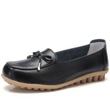 Women‘s Spring Casual Shoes Ladies Soft Leather Butterfly-Knot Flats Non-Slip Rubber Sole Loafers White Shoes for