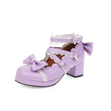 EDEELVEEYS High-heeled Cute Bow Tie Sweet Lolita Girls Love Solid Round Princess Shoes More Softer Pumps Ladies Platform