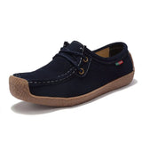 Autumn Women Shoes Comfortable Leather Flats Soft Lace-Up Casual Loafers Flexible Non-Slip Walking Footwear for