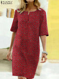 ZANZEA Fashion Printed Dress 2022 Summer Loose Cotton Vestidos Women Bohemian Half Sleeve Robe Ladies Casual Oversize