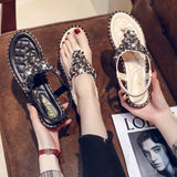 Breakj Bohemian Toe Sandals Women's 2023 Summer Fashion Flat Bottom Water Drill Outside Wearing Women's Beach