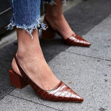Breakj New Summer Vintage Large Size Pointed Commute Sexy With Baotou Sandals Female Plaid Thick Heel