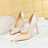 Breakj Fashion Simple Sexy Nightclub Show Thin Heel Ultra High Heel Side Hollow Shallow Metal Single