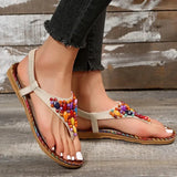 Clip Toe Bohemia Sandals Women 2024 String Beads Flat Heels Beach Sandals Woman Plus Size Non Slip Gladiator