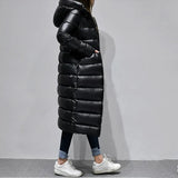 New Winter Women Black Hooded Long Down Coat Casual Female Thickness Warm Loose Zipper Parka Windproof Snow