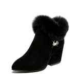 Women Fur Winter Warm Pointed Ankle Boots 2024 New Luxury Rhinestone Decoration Zipper Women Boots Comfortable Female