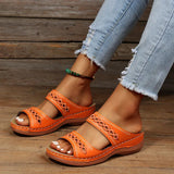 Breakj Women's Shoes Large-Size New Slippers Retro Car Line Anti-Slip Round Slope And A Word Cold Slippers