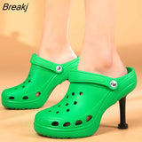 Summer New High-Heeled Ladies Slippers Women Two-Wear High-Heeled Shoes Heightened Fashion Slippers Outdoor Leisure