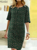 ZANZEA Fashion Printed Dress 2022 Summer Loose Cotton Vestidos Women Bohemian Half Sleeve Robe Ladies Casual Oversize