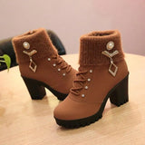 Spring Winter Women Pumps Boots High Quality Lace-up European Ladies Shoes PU High Heels Boots Fast