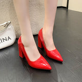 Chunky Heels Patent Leather Female 10cm High Heel Colorful Pumps Women's Shoes Pointed Toe Sexy Shoes Plus Size