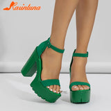 Heels Sandals For Women 2023 Summer Buckle Strap Thick Heels Sandals Simply Casual Comfort Walking Green Heels