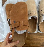 Summer Women's Closed Toe Cork Sandals Cow Suede Leather Clogs Slippers For Women Retro Fashion Garden Mule Clog