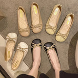 Bow Pu Leather Women Ballet Flat Shoes 2023 Comfort Slip on Soft Sole Flats Woman Shallow Mouth Single Shoes
