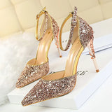 Breakj Fashion Sexy Hollow Out Nightclub Show Thin Metal And High Heel Shining Sequins