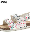 Summer Kids Beach Print Cork Sandals for Girls Boys Children Outdoor Casual Non-slip Flat with Cute Slide