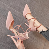 Breakj High Heels Women 2025 Autumn New Word Cross With Roman Sandals Velvet Fine Heel High Heels Women's
