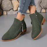 Breakj New Women's Boots Round Head Zipper Coarse And Ladies Leather Boots Large Fashion Fashion