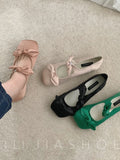 Women Flat Bottom Ballet Shoes Female New Bow Band Retro Shallow Mouth Women's Shoes Size