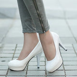 Pumps Fashion Classic Patent Leather High Heels Shoes Nude Sharp Head Paltform Wedding Women Dress Shoes Plus Size