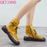 2021 Fashion Ladies Sandals Hollow-Out Gladiator Sandals Women Flat Shoes Open Toe Genuine Leather Summer Cool