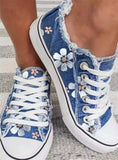 Woman Canvas Shoes Elegance Floral Print Women Vulcanize Shoes Fashion Lace Up Flat Sneakers zapatos de mujer