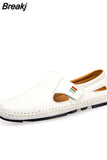 2023 Summer Breathable Leather Shoes Men Casual Loafers Brand Design Handmade Men Flats Soft Leather Moccasins Boat