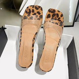 Leopard Print Sandals Open Toe High Heels Women Transparent Perspex Slippers Shoes Heel Clear Sandals Gladiator