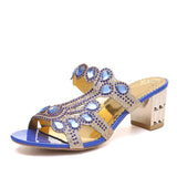 Summer Slipper Ladies Fashion Crystal Hgih Heels Open Toe Bling Slides Rhinestone Bohemia Beach Shoes New